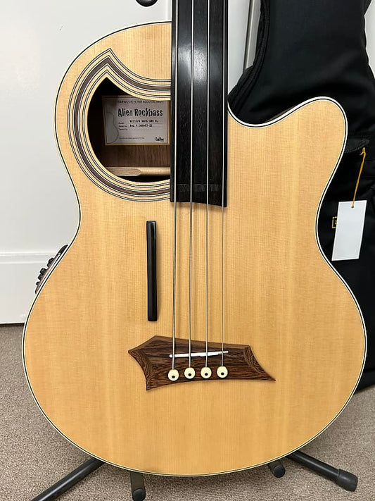 Warwick Alien Rockbass Deluxe Hybrid Thinline 4 String Fretless Acoustic Electric Bass - Natural