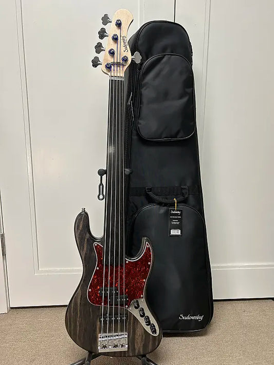 Sadowsky MetroLine 21-Fret Vintage Fretless P/J 5-String Bass Swamp Ash Body - Nirvana Black Transparent Satin