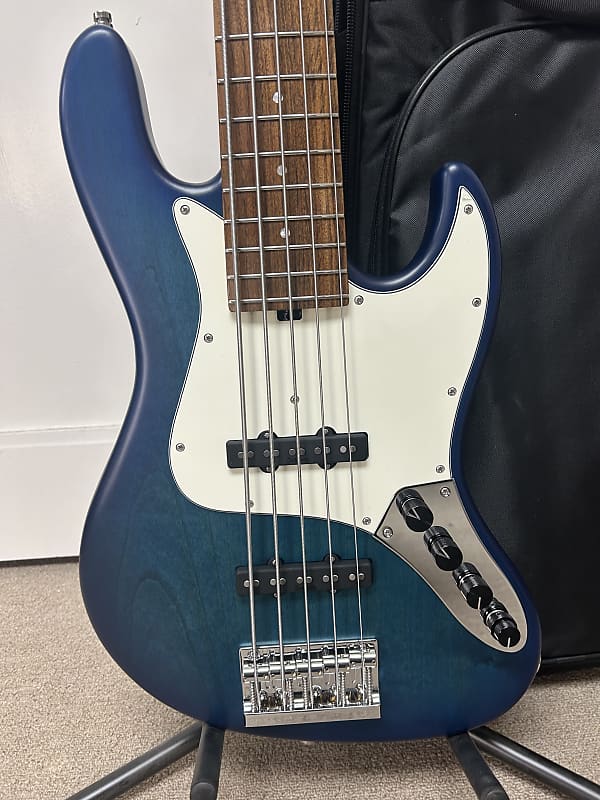 Sadowsky Metroline 21-Fret Vintage J/J 5 String Bass Red Alder Body Bora Blue Transparent