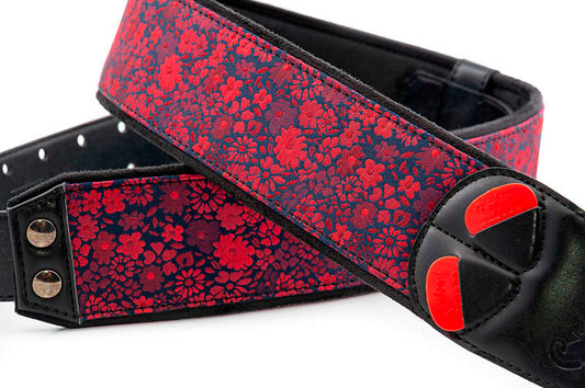 Right On Daisy Red Vegan High Quality Guitar Strap