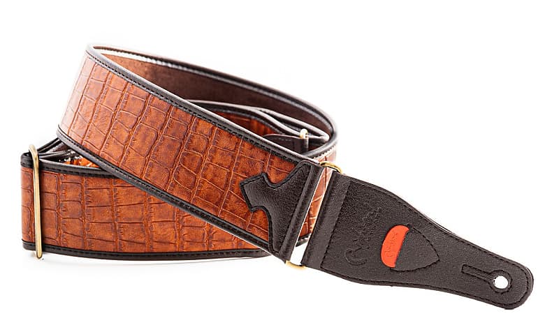 Right On Alligator Light Brown Vegan High Quality Guitar Strap