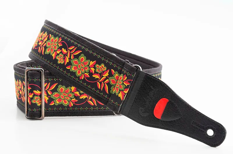 Right On Roses II Black Vegan High Quality Guitar Strap